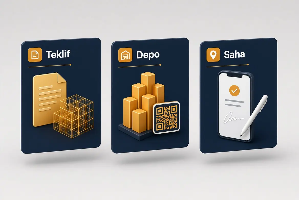 İskele Pro üç temel süreç: teklif, depo ve saha